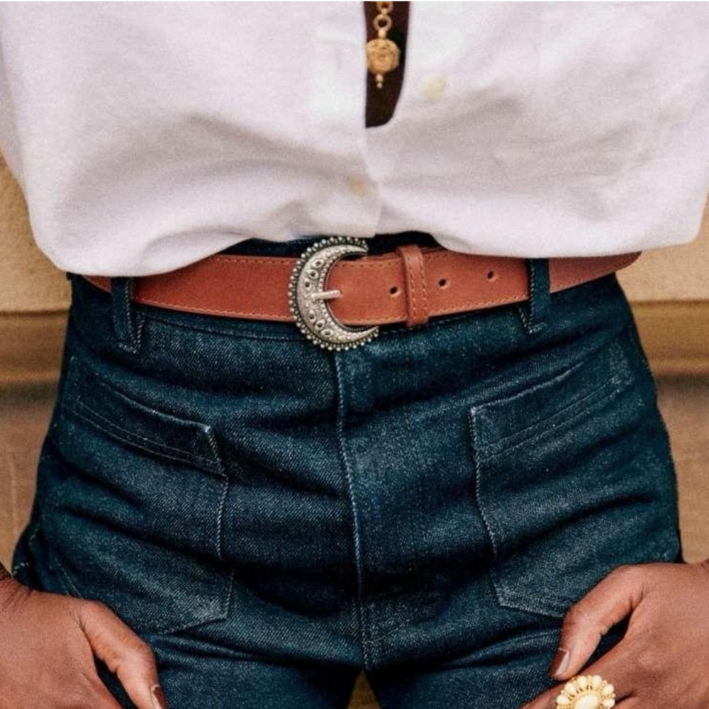 Sezane Fine Louve Belt in Natural Brown Heritage Leather